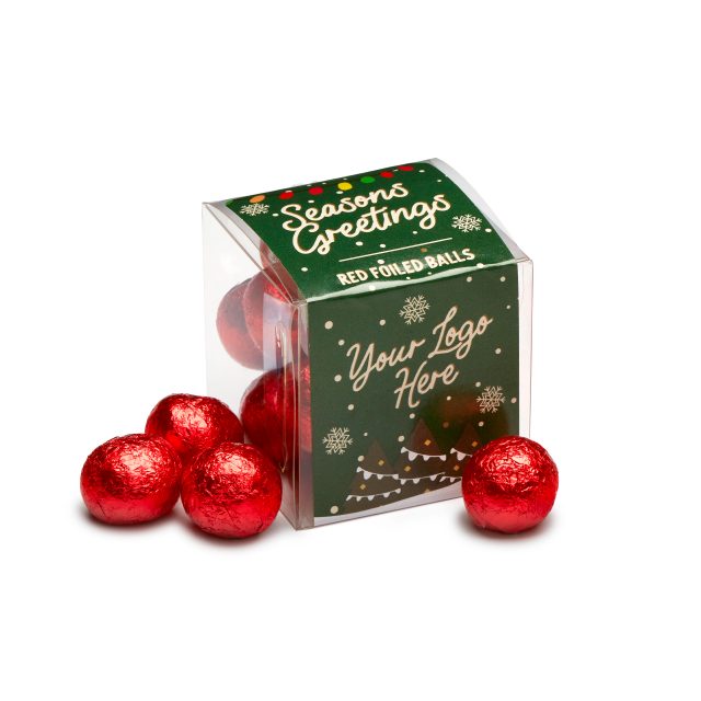 Winter Collection – Clear Cube – Red Foiled Balls